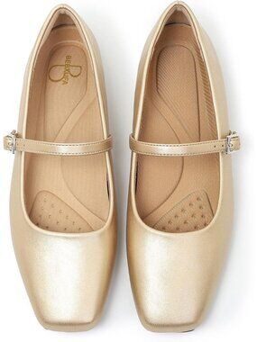 〽️Women's Mary Jane Flats Gold Leather Comfortable Dressy Adjustable Strap